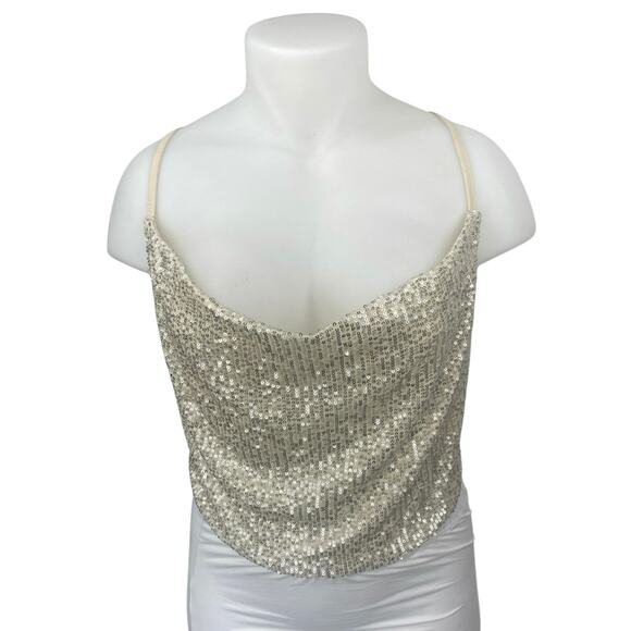 Forever 21 Silver Sequin Sleeveless Cowl Neck Cami Camisole Crop Tank Top Sz 1X - Picture 1 of 4